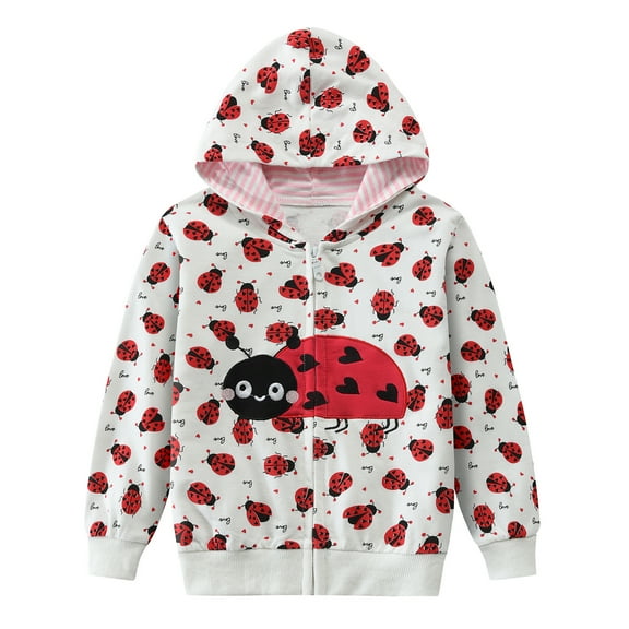DDSOL Girls Zip-Up Hoodie Ladybug Graphic Lightweight Jacket 7T