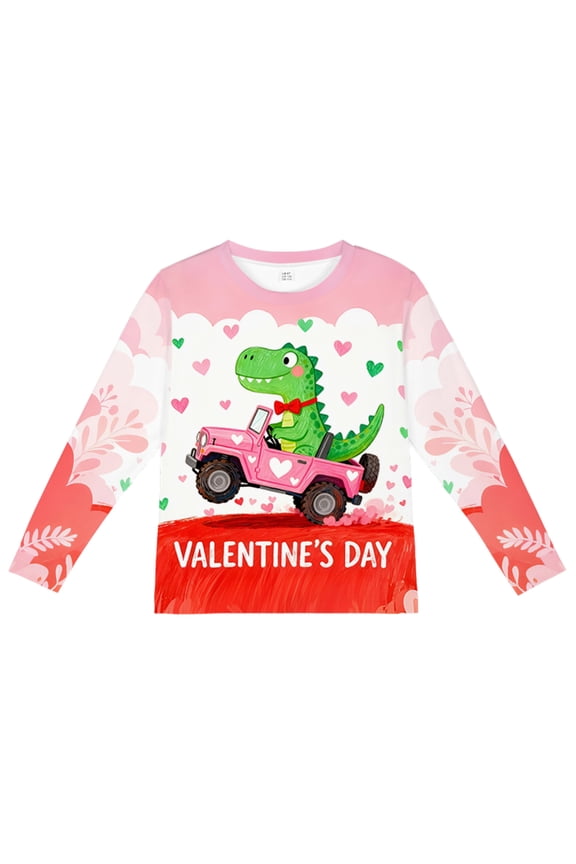 Kids T-Shirts Valentines Day Graphic Long Sleeves Dinosaur Tops Pink Size 10