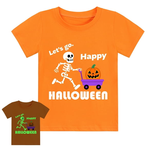 DDSOL Toddler Boy Halloween T-Shirt Glow in the Dark Graphics Tee Short Sleeve Tops 5T