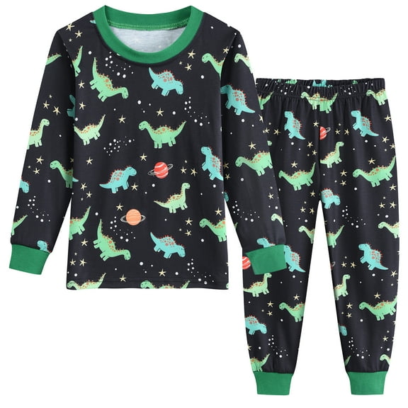 DDSOL Toddler Boy Pajamas Long Sleeves Dinosaur Pjs Cotton Sleepwear 2-Piece Green 4T