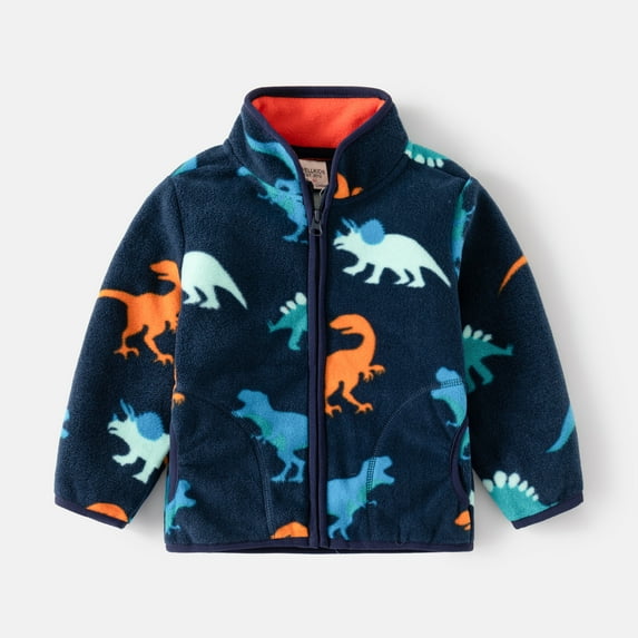 DDSOL Toddler Boys Fleece Jacket Zip-Up Dinosaur Graphic Casual Outwear Blue 4T