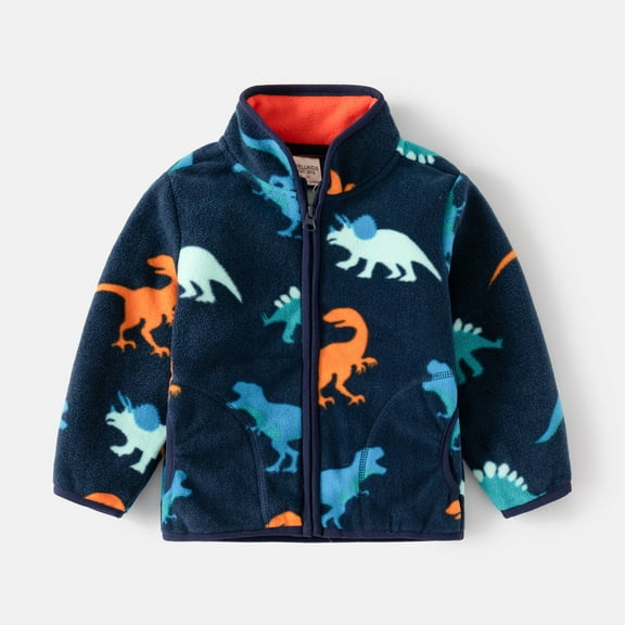 DDSOL Toddler Boys Fleece Jacket Zip-Up Dinosaur Graphic Casual Outwear Blue 4T