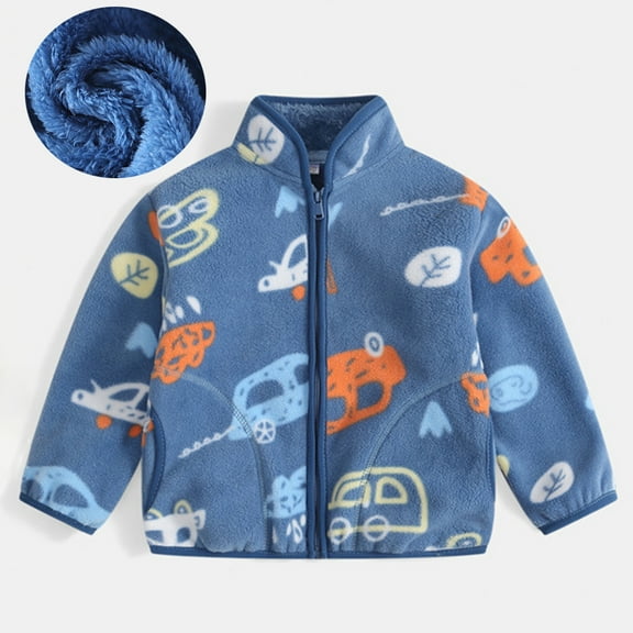 DDSOL Toddler Boys Fleece-Lined Jacket Car Graphic Casual Zip-Up Outwear Blue 2T