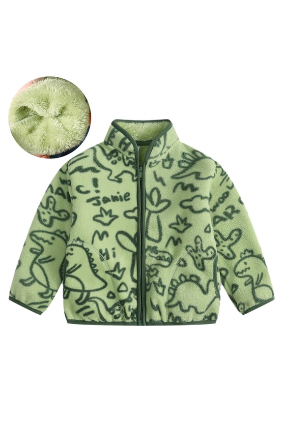Toddler Boys Jacket Dinosaur Graphic Fleece-Lined Zip-Up Outwear Green 5T