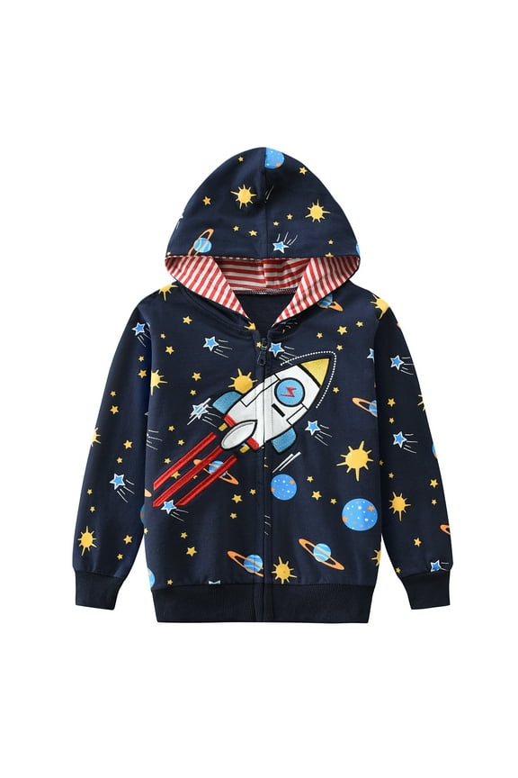 Toddler Boys Zip-Up Hoodie Rocket Graphic Lightweight Jacket 3T