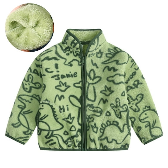 DDSOL Toddler Boys Zip-Up Jacket Dinosaur Graphic Fleece-Lined Outwear Green 4T