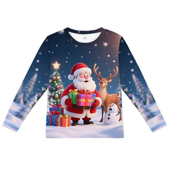 DDSOL Toddler Boys Christmas Shirts Santa Graphic Tee Long Sleeve Tops 4T