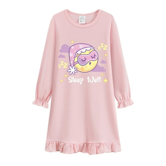 DDSOL Toddler Girls Nightgown Long Sleeves Moon Nighties Princess Sleep Dress Pink 4T