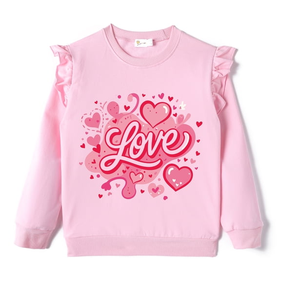 DDSOL Toddler Girls Sweatshirt Valentine's Day Letter Print Long Sleeves Shirts Pink 5T