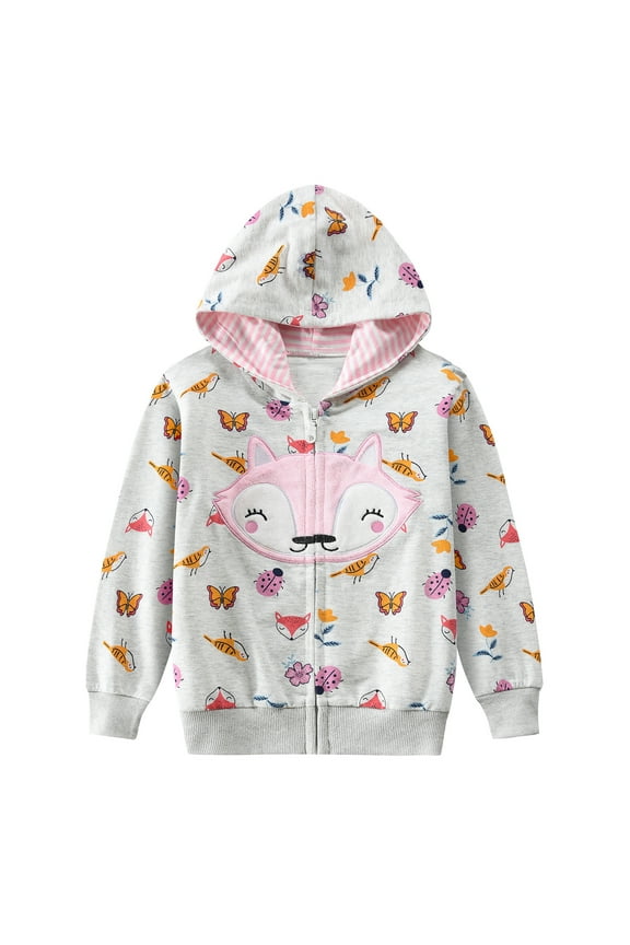 Toddler Girls Zip-Up Hoodie Fox Graphic Lightweight Jacket 5T