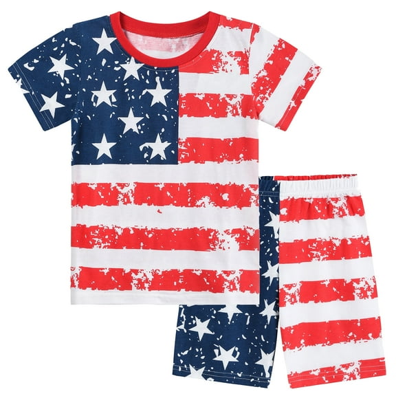 DDSOL Toddler Pajamas Boys 4th of July Pjs Short Sleeves Sleepwear Sets 2-Pieces Red 3T