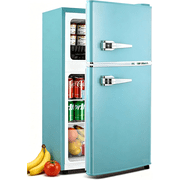 GGTB 3.0 cu.ft Retro Compact Refrigerator, Double Door Fridge with Freezer, Adjustable Thermostat & Glass Shelves for Dorm, Bedroom, Apartment, Office, Mint Blu