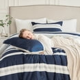 thumbnail image 1 of DDUOXIN 100% Cotton King Size Comforter Set, Navy Blue Gray White Striped 3-Piece Classic Modern 400 TC Comforter Set, King Size Comforter Lightweight Reversible Bedding Set with 2 Shams, All Season, 1 of 10