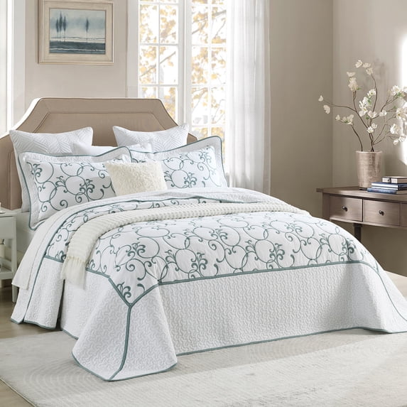 DDUOXIN Floral Reversible Bedspread Set - Cotton Farmhouse Bedspread With 2 Pillow Shams, Oversized