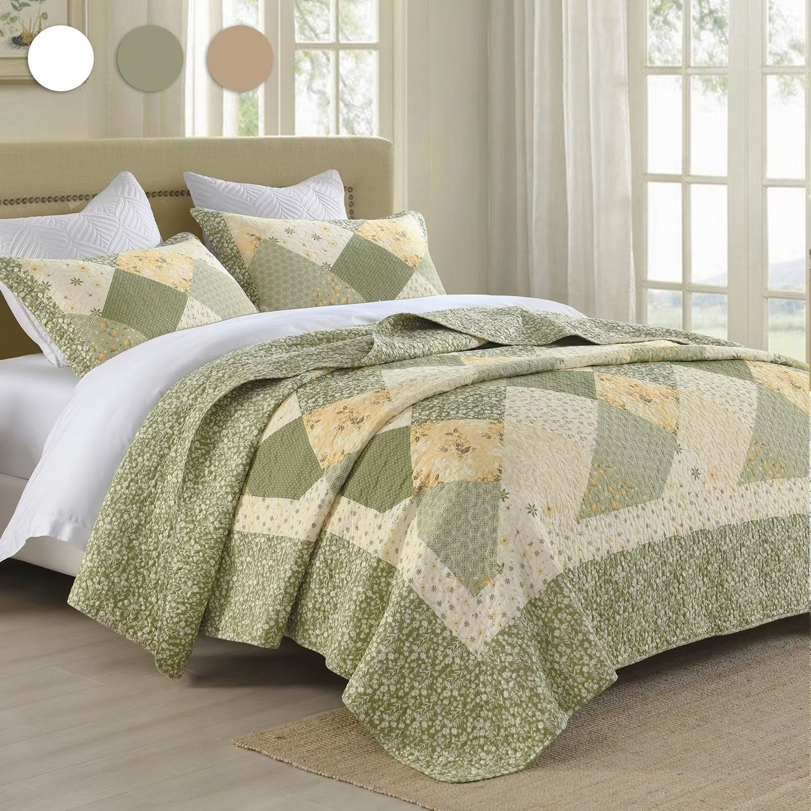 DDUOXIN Leaf Quilt King Size, 100% cotone, a righe, con 2 federe