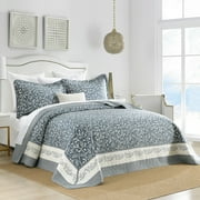 DDUOXIN California King Quilts - 120x120 100% Cotton Oversized Bedspread for King Size Bed, Blue White Floral Lightweight Reversible Graden Elegant Vintage Cal King Quilt Bedding Set, 3 Piece