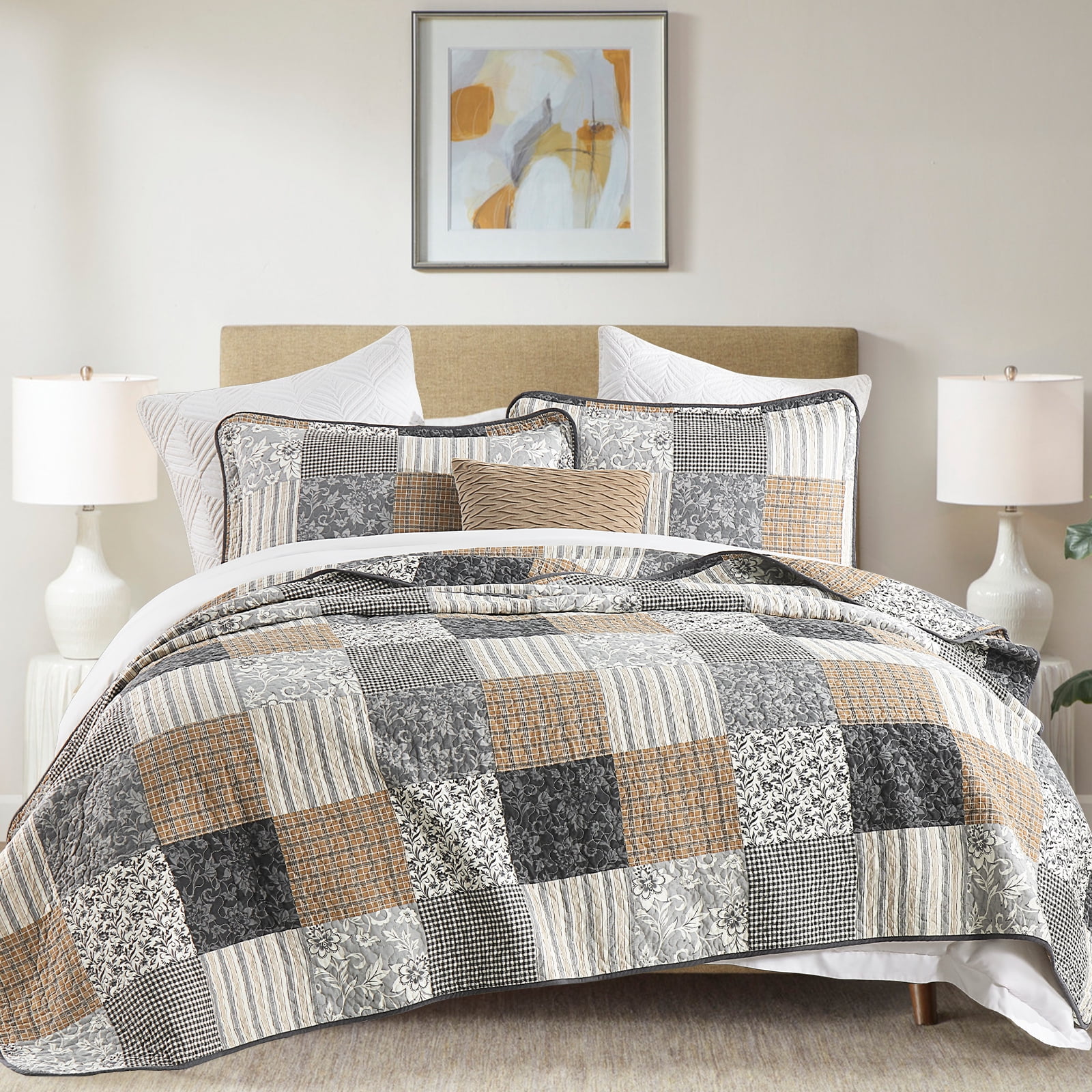 DDUOXIN Brown Queen Size Quilts - 100% Cotton Queen Size Quilt Set ...