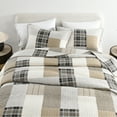 "DDUOXIN King Size Quilt Set 100 Cotton Beige/Brown Patchwork, 3