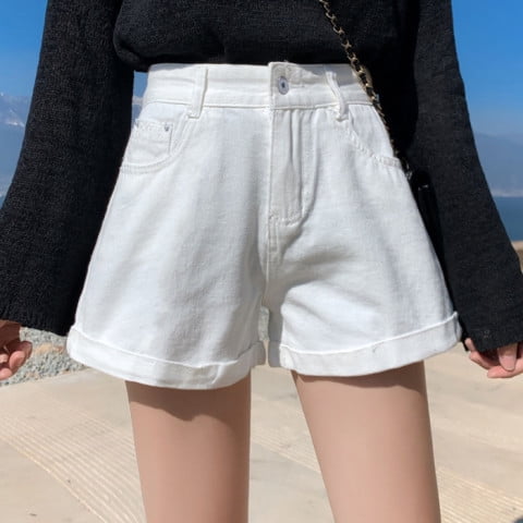 DDWD 2023 Summer Korean Style High Waist Vertical Slimming Shorts for Chubby Girls Casual Large Size Wide Leg Jeans Slim Hot Pants for Women Walmart