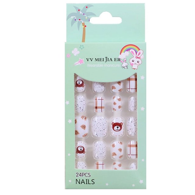 DDWD 24 PCs boxed bear printing manicure big children wear nail