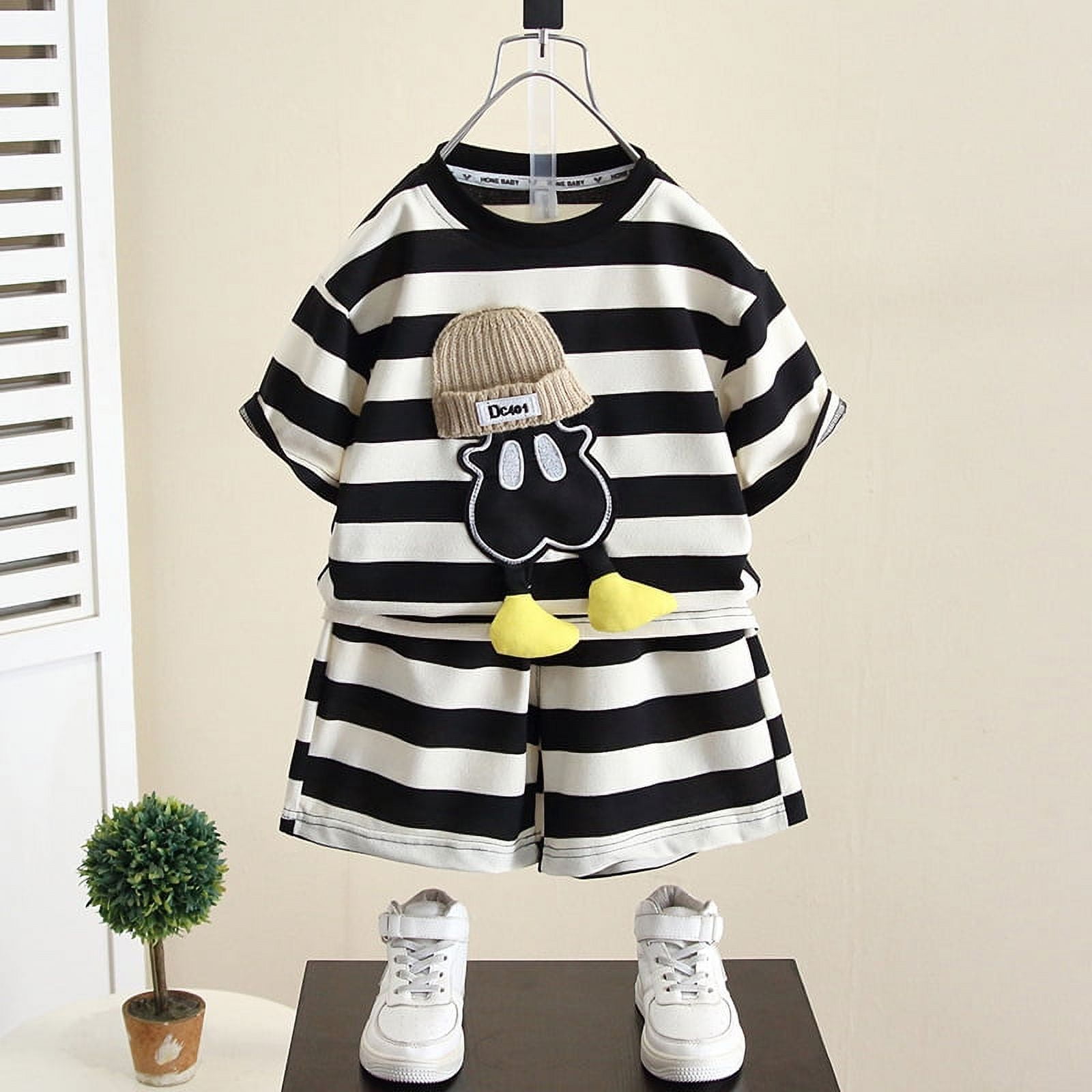 DDWD 3541 Boys Summer Suit 2023 New Children‘s Summer Striped Short