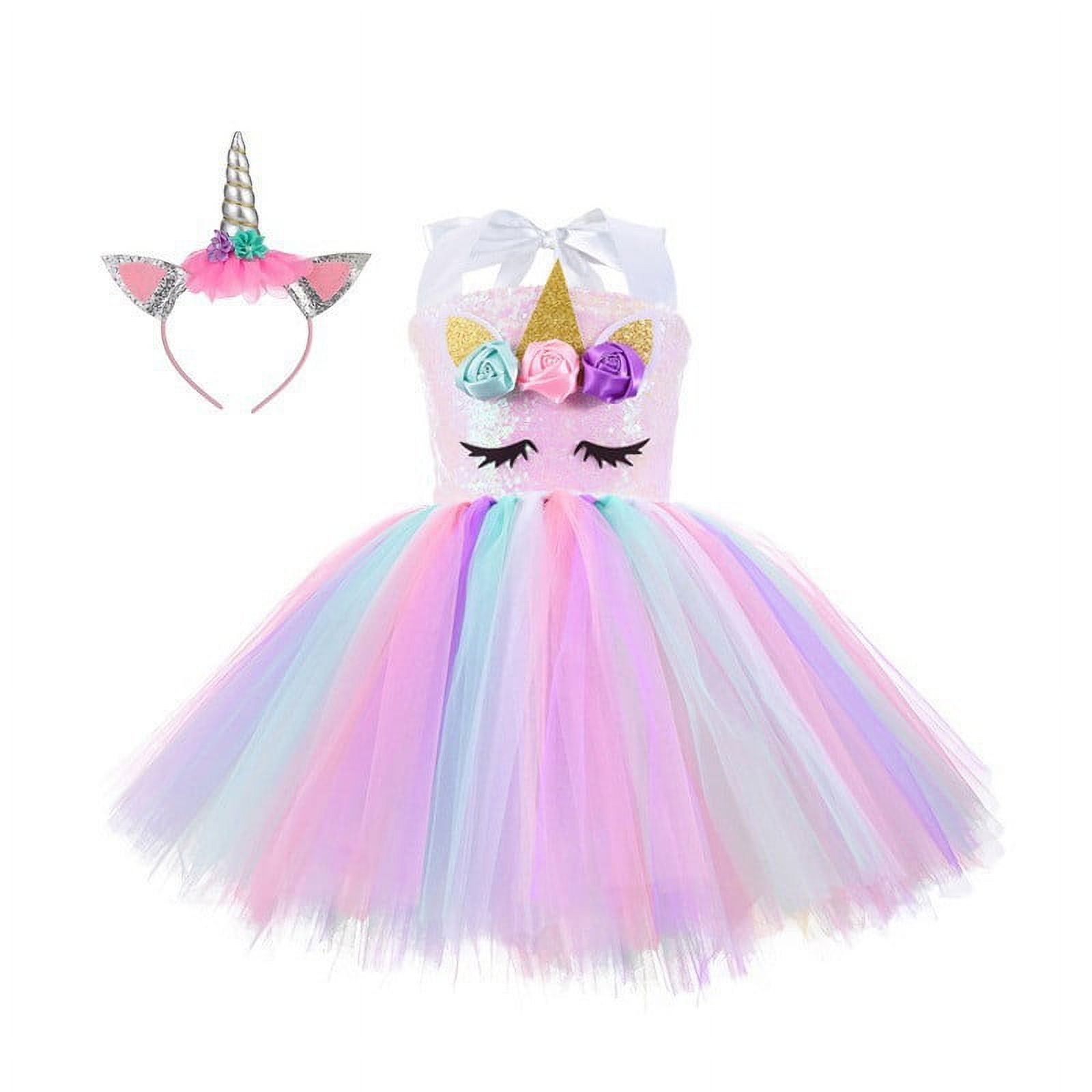 DDWD Girls Set Dress Unicorn Sequins Show Dress Halloween Costume Tutu