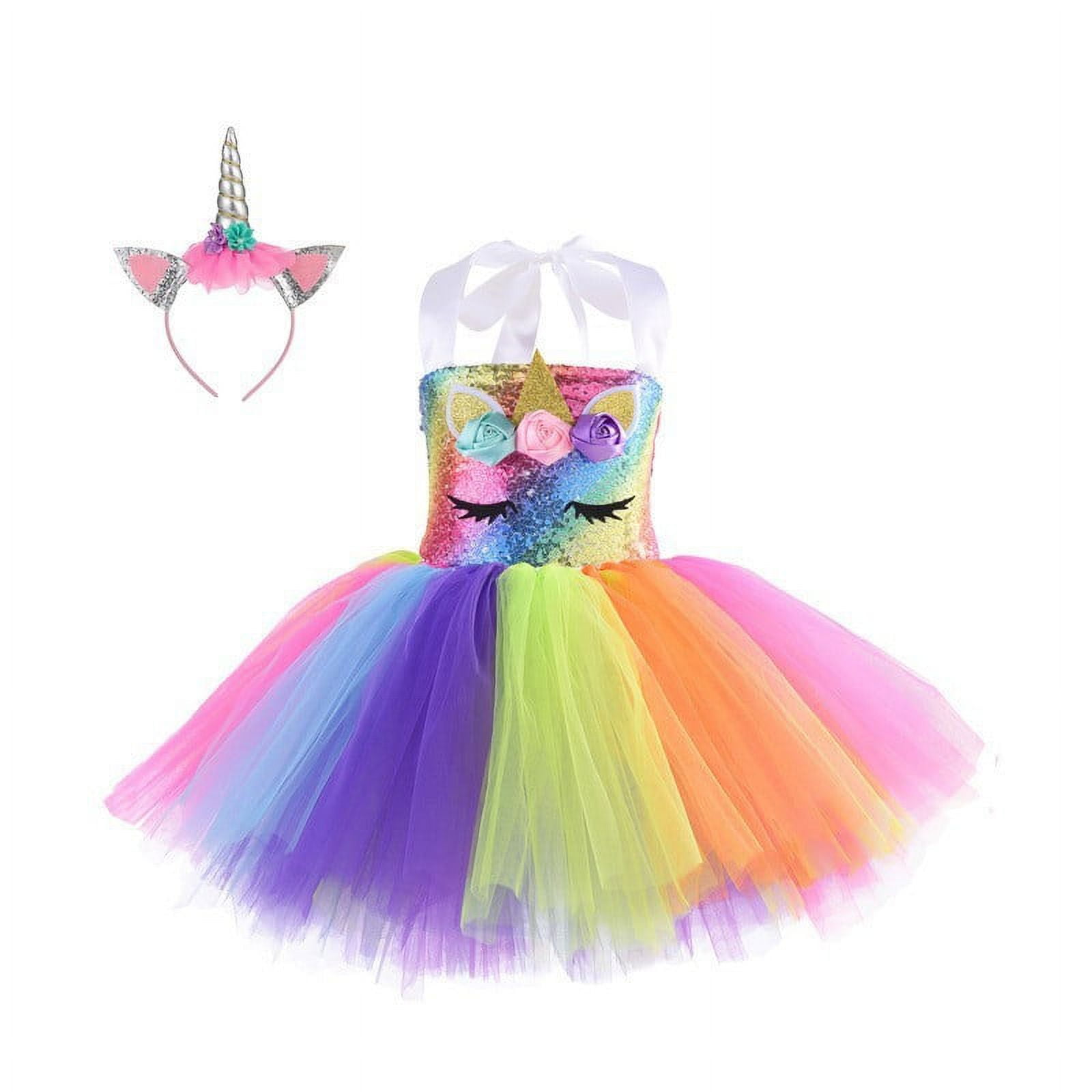 DDWD Girls Set Dress Unicorn Sequins Show Dress Halloween Costume Tutu