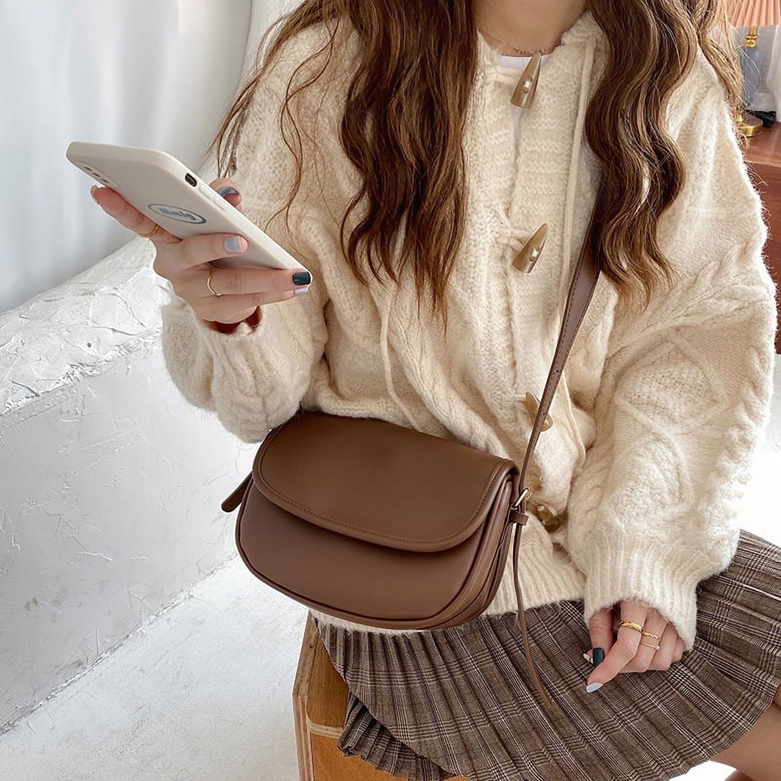 DDWD Korean style Semi round Saddle Bag Women s 2023 Autumn and Winter New ins Simple Retro Elegant All match Shoulder Crossbody Bag Walmart