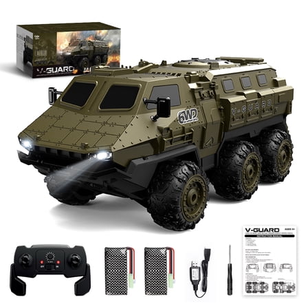DDZTOY 1:16 Military Armored RC Car,6WD 360° Stunt High Speed Army Truck,2.4G Remote Control Climbing Vehicle Toys Gifts for Kids Adult,2 Batteries