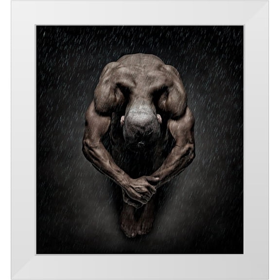 DDiArte 20x22 White Modern Wood Framed Museum Art Print Titled - Igor In The Rain Ii