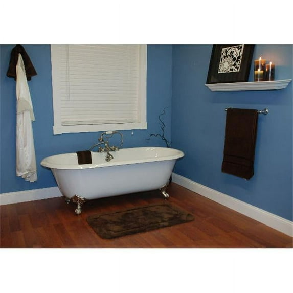 DE-67-7DH-CP Cast Iron Double Ended Clawfoot Tub 67 x 30 in. with 7 in. Deck Mount Faucet Drillings and Polished Chrome Feet