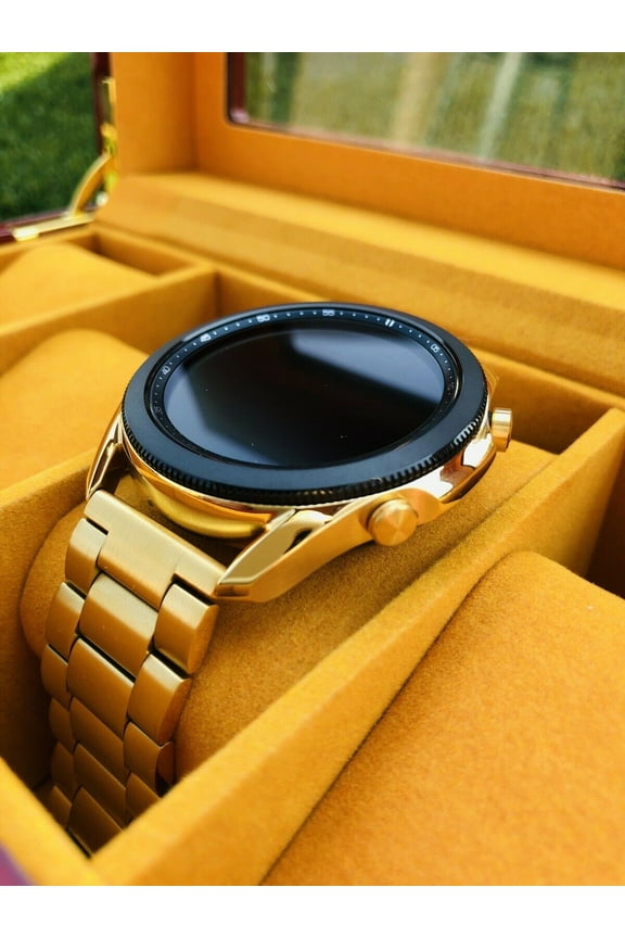 Galaxy Watch 3 45mm 24K Gold Stainless Steel Case with Black Leather Band