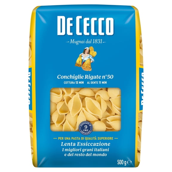 De Cecco Conchiglie Rigate 500g, Imported from Britain