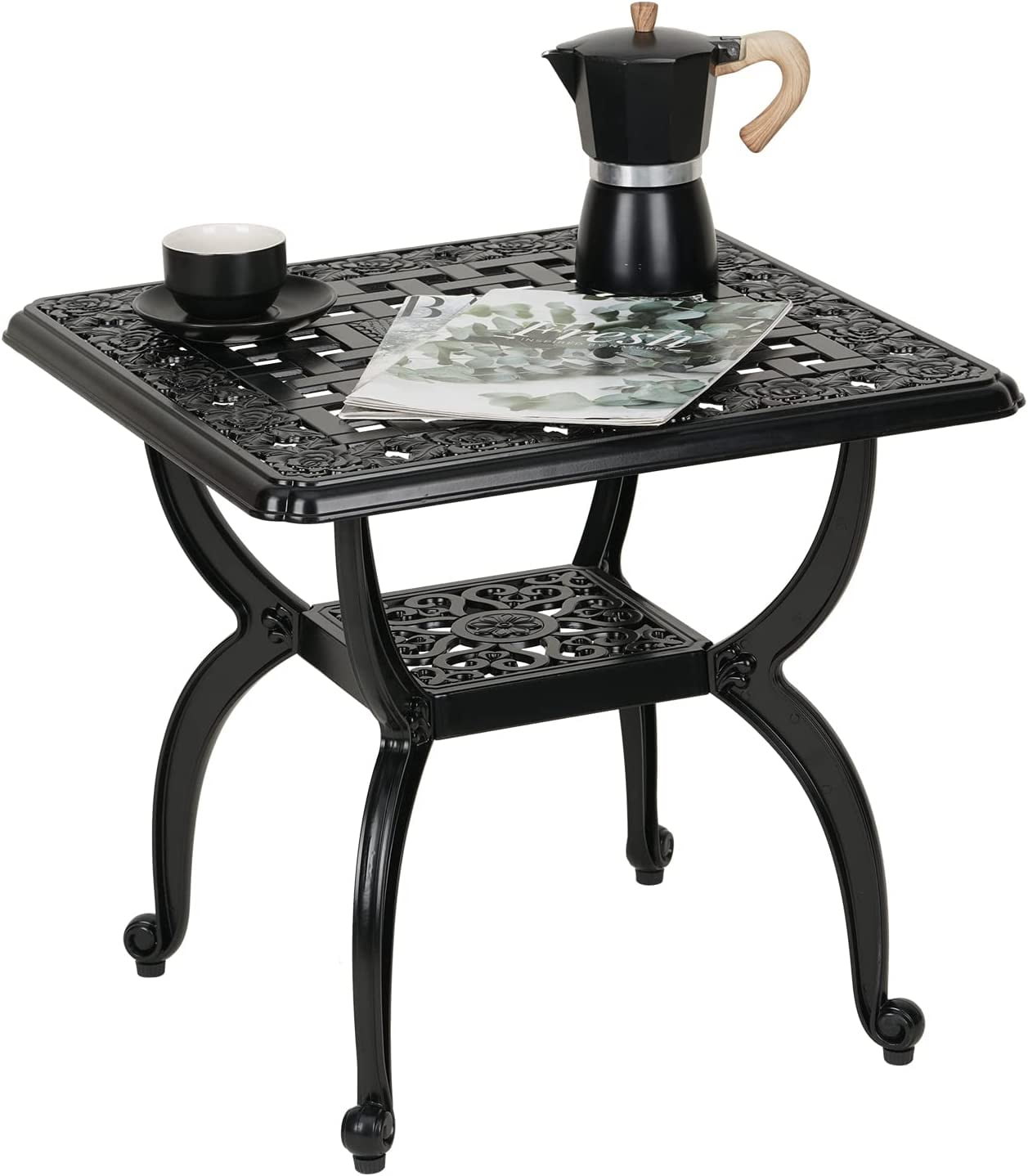 Black Round Cast Aluminum Outdoor Side Table