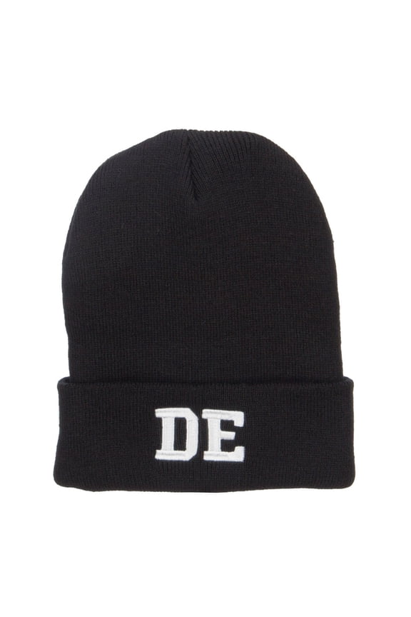 DE Delaware State Embroidered Long Beanie - Black OSFM