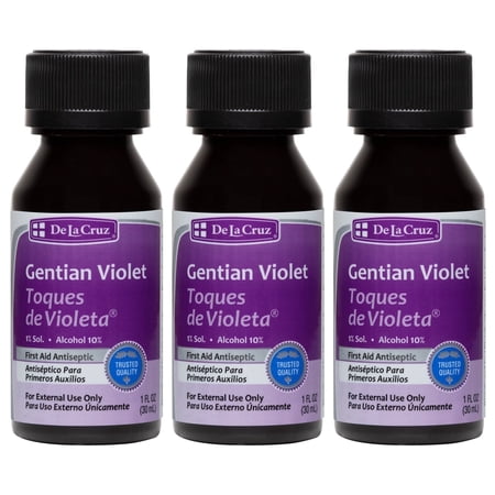 De La Cruz 1% Gentian Violet First Aid Antiseptic for cuts and scrapes, 1 fl oz, 3 Pack