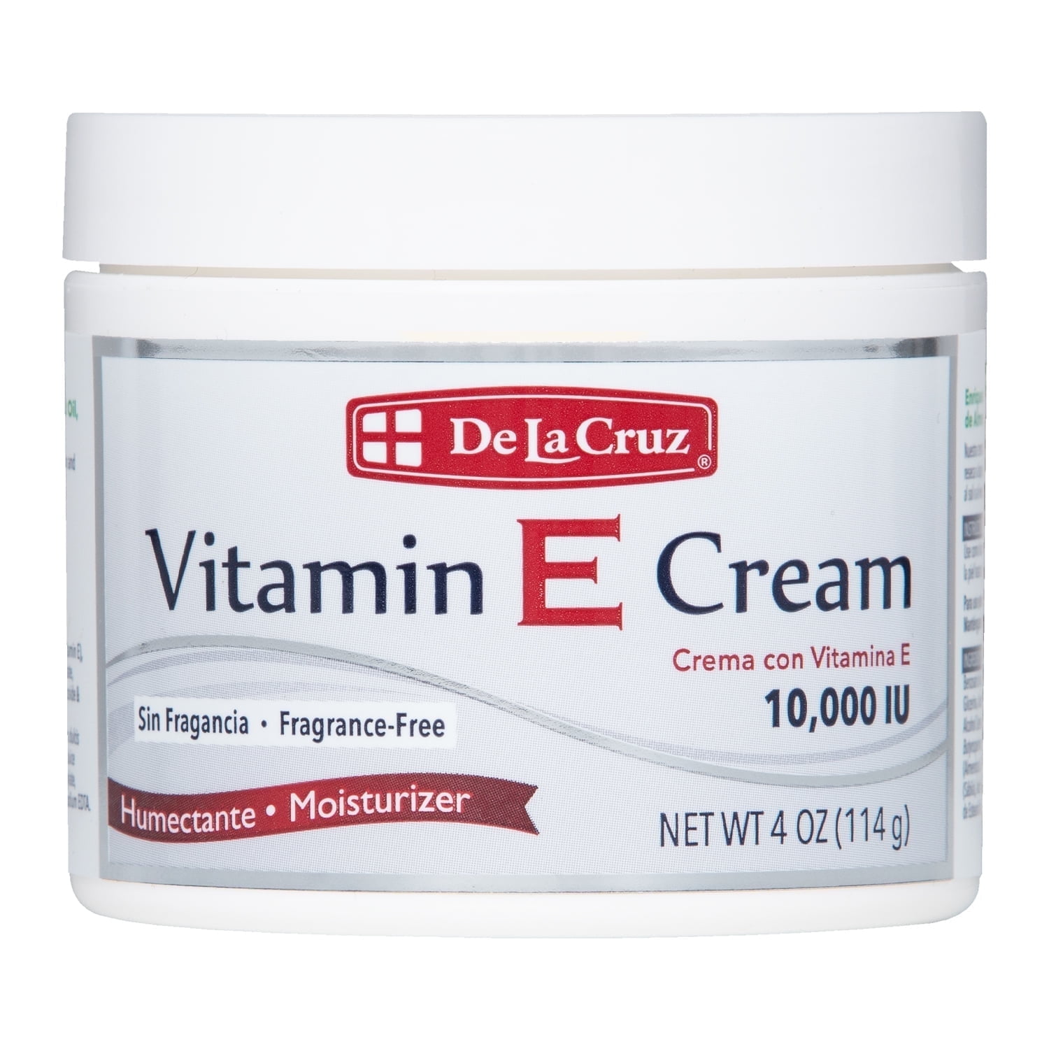 De La Cruz Vitamin E Cream Fragrance Free 10,000 IUs, Face and Skin Moisturizer 4 oz Jar