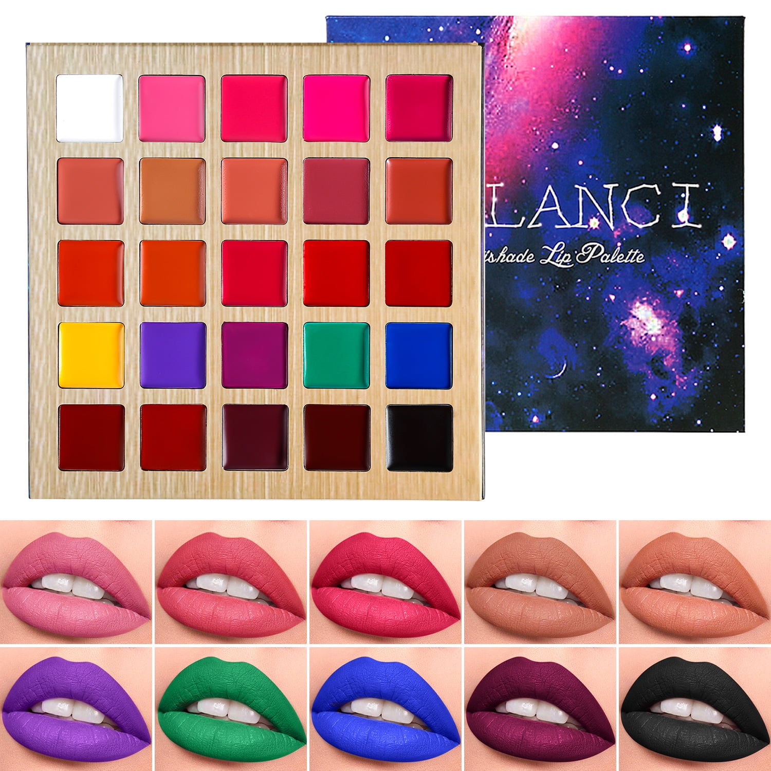 DE'LANCI 25 Color Matte Lip Color Palette , Red ,white,Black