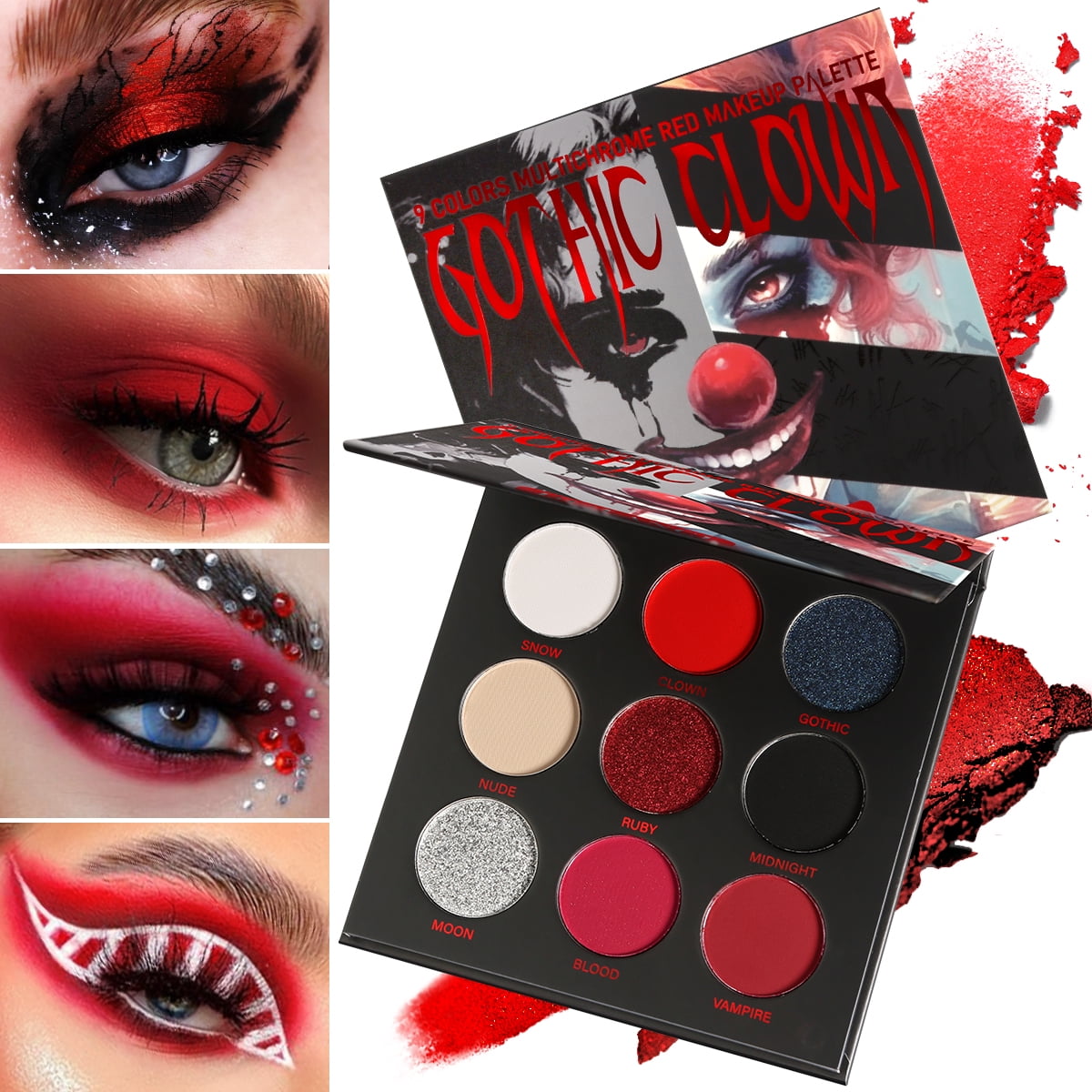 DE'LANCI 9 Color Black Red Eyeshadow Palette for Goth Makeup,