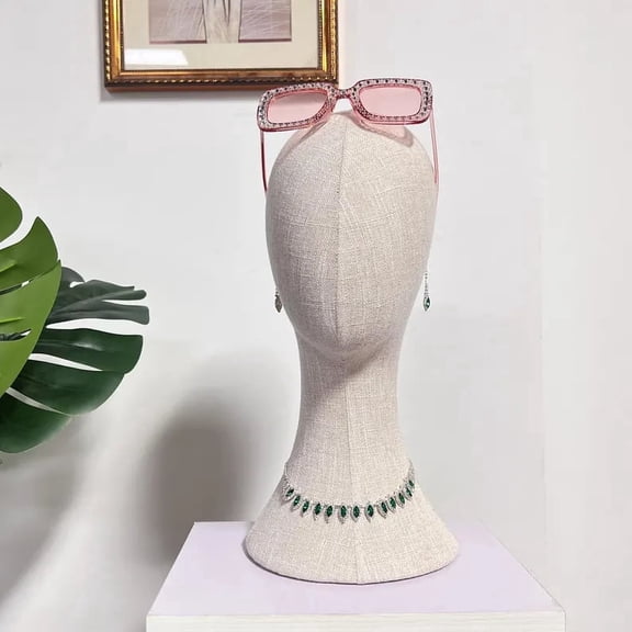 DE-LIANG Bamboo Linen Mannequin Head with Neck, Pinnable Display for Hats, Wigs, Scarves & Jewelry