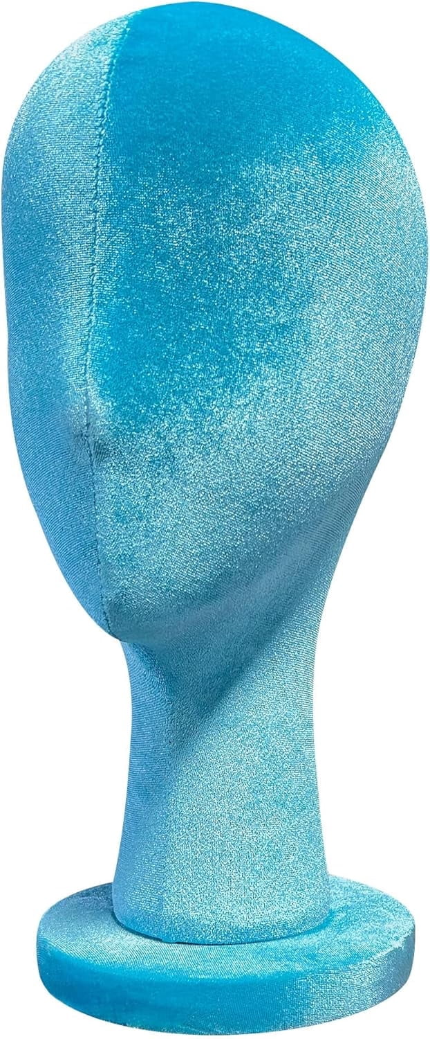 DE-LIANG Mannequin Head for Wigs, Luxury Blue Velvet Wig Stand with Head – 35cm Sewing Mannequin Head for Hats, Jewelry, Scarf and Sunglasses, Earring Display