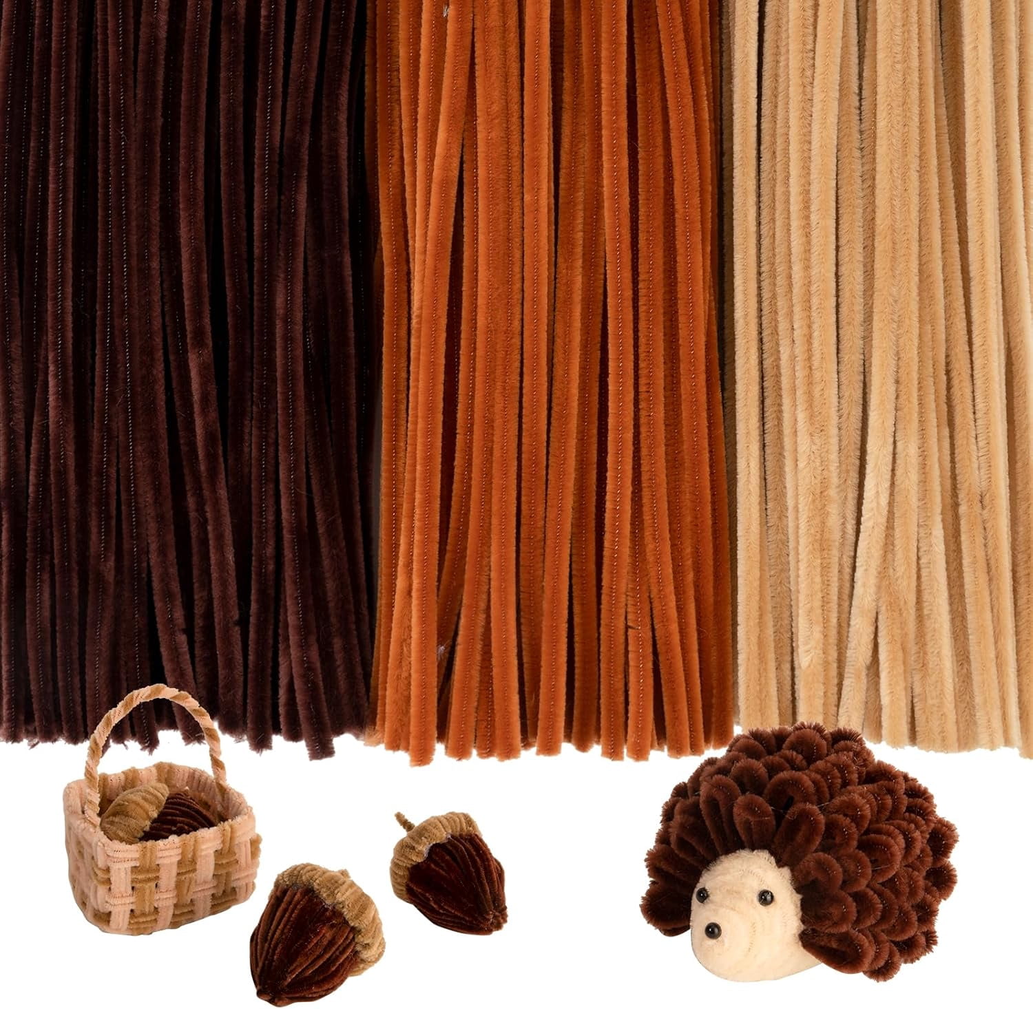 DEA 300 Pieces Brown Pipe Cleaners, Thick Fluffy Chenille Stems, Pipe Cleaner Crafts for Arts & Crafts, Perfect for Making Animals, Flowers, and Festival Decorations