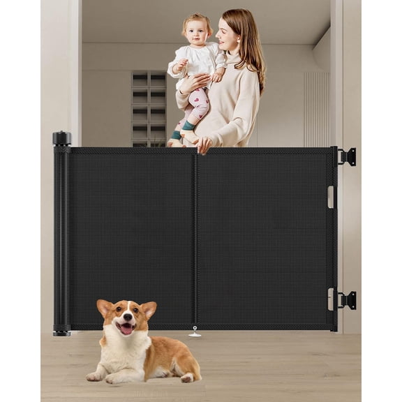 DEA 59 inch Retractable Baby Gates 34 inch Tall, Retractable Gate with Reinforced Strip Design to Prevent Crawling Through, 5 FT Retractable Dog Gate for Stairs, Doorways, Hallways, Indoor/Outdoor