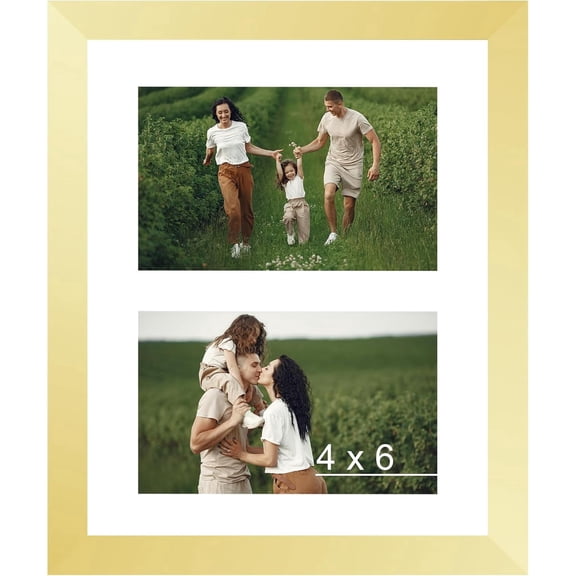 DEA 8x10 Collage Picture Frame with Mat, Display 2 4x6 Photos or 8x10 Picture, Two Opening 4x6 Picture Frame Collage for Wall Hanging or Tabletop, Lightweight 4 x 6 Double Photo Frame, Gold