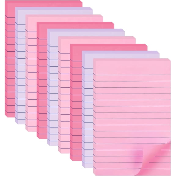 DEA 9 Pack Lined Sticky Notes 4X6 in Post Sticky Notes with Lines, Large Ruled Post Sticky Colorful Super Sticking Power Memo Pads Strong Adhesive (Pink Themed)