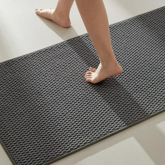DEA Bathroom Rugs Non Slip Washable, Super Absorbent Thin Bath Mat Quick Dry Low Pile Bathroom Rug, Dark Grey 20"x48"