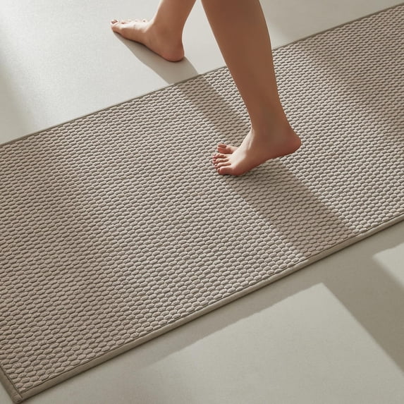 DEA Bathroom Runner Rugs, Long Bath Mat Runner Washable Thin Quick Dry Low Pile Bathroom Runner Rugs Non Slip, Beige 24"x70"