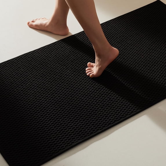 DEA Black Bathroom Rugs Non Slip Washable, Super Absorbent Thin Bath Mat Quick Dry Low Pile Bathroom Rug, Black 20''x48''