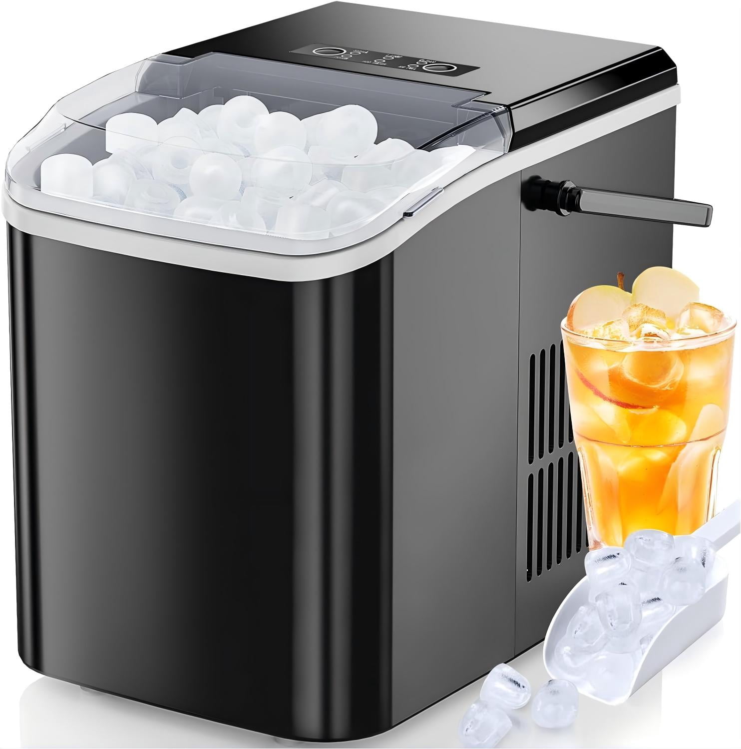 Ice Maker Machine with Handle,26lbs in 24Hrs,9 Ice Cubes in 6 Mins,Auto-Cleaning Portable Ice Maker with Basket and Scoop, Countertop Ice Maker for Home/Kitchen/Camping/RV, Sleek Black