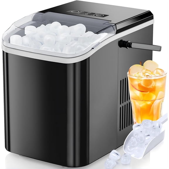 Ice Maker Machine with Handle,26lbs in 24Hrs,9 Ice Cubes in 6 Mins,Auto-Cleaning Portable Ice Maker with Basket and Scoop, Countertop Ice Maker for Home/Kitchen/Camping/RV, Sleek Black